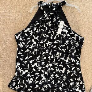 **White House Black Market Black & White Floral Print Halter Blouse – Size XL**